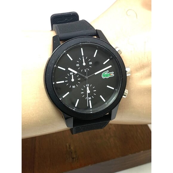 Lacoste Men's Watch 2010972 Quartz Chronograph Black Dial Textured Rubber 44mm - Picture 10 of 13